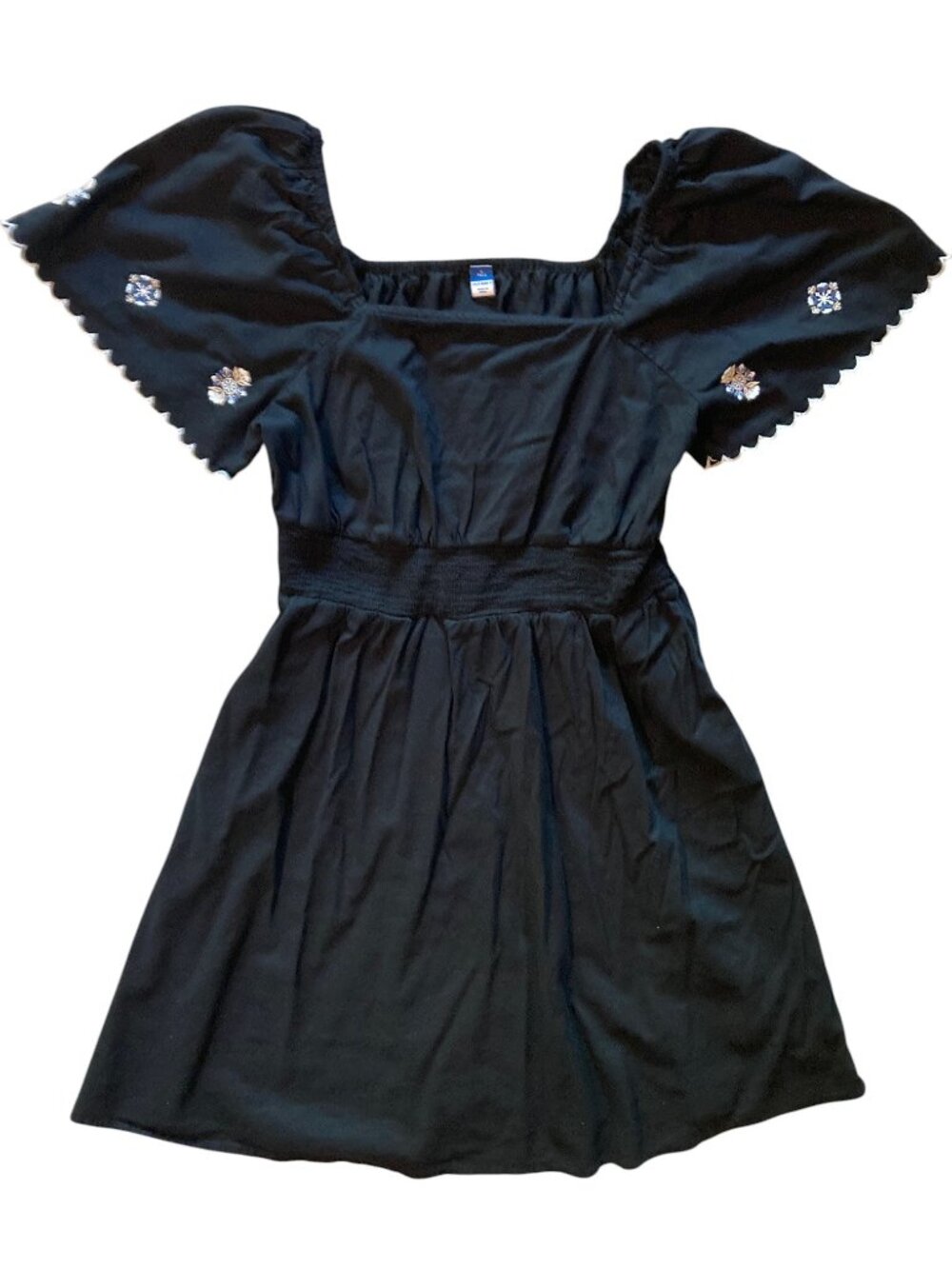 Old Navy Black Mini Dress with Embroidered Floral Accents